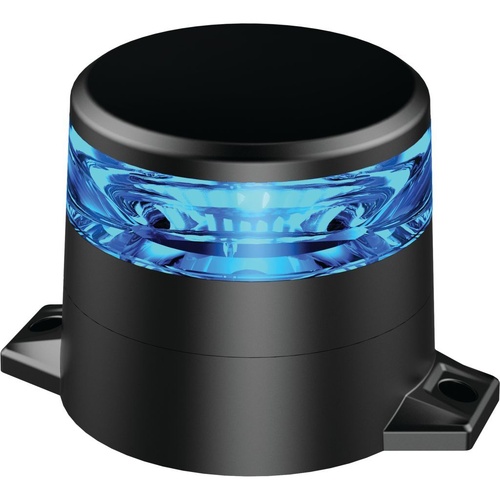 LED BLUE BEACON 10-80V 2 BOLT METAL MNT 10xSTRBE 2xROT PATTs LOW PROFLE CLASS I 